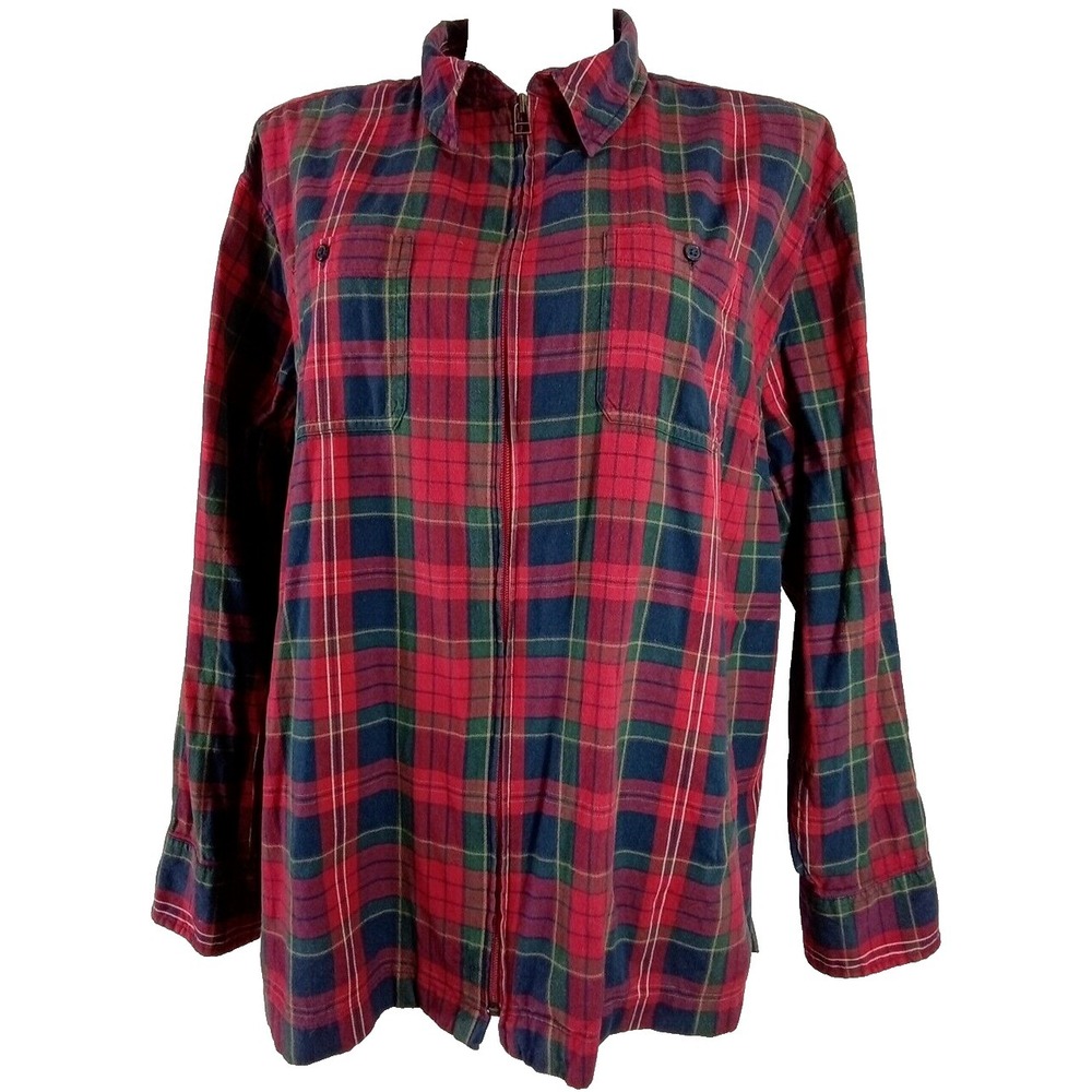 CAROLINA COLOURS PLUS SHIRT JACKET 22 24W Shacket Zip Pocket Button Red Plaid